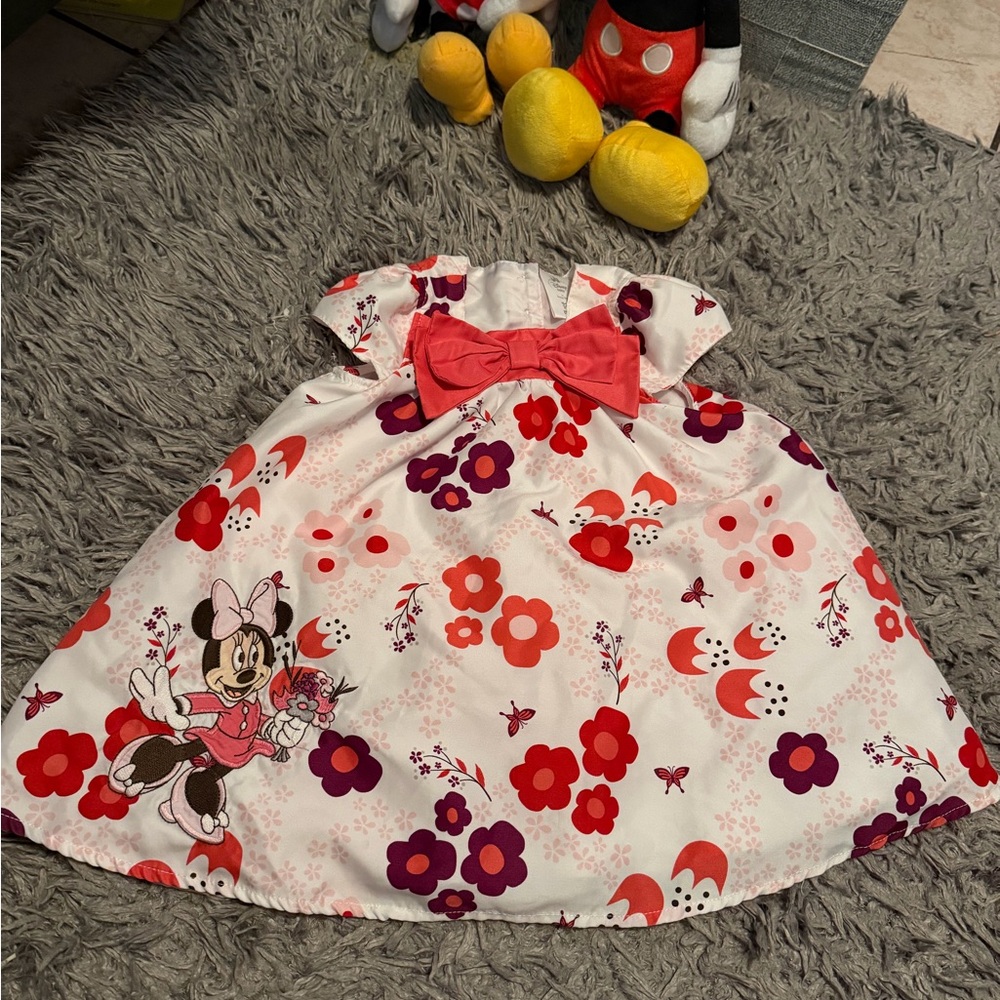 Disney Pink White Red & Purple Floral Minnie Mouse Dress